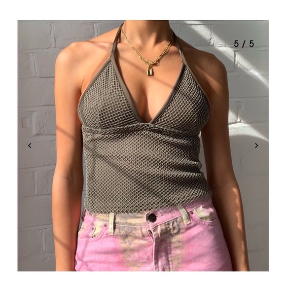 New Stephanie Liasis handmade army green triangle halter small - Picture 2 of 3